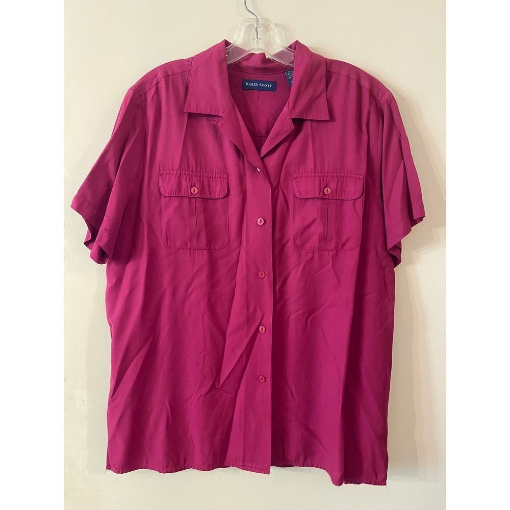 Karen Scott Vibrant Fuchsia Button-Down‎ Shirt | Elegant Casual Wear